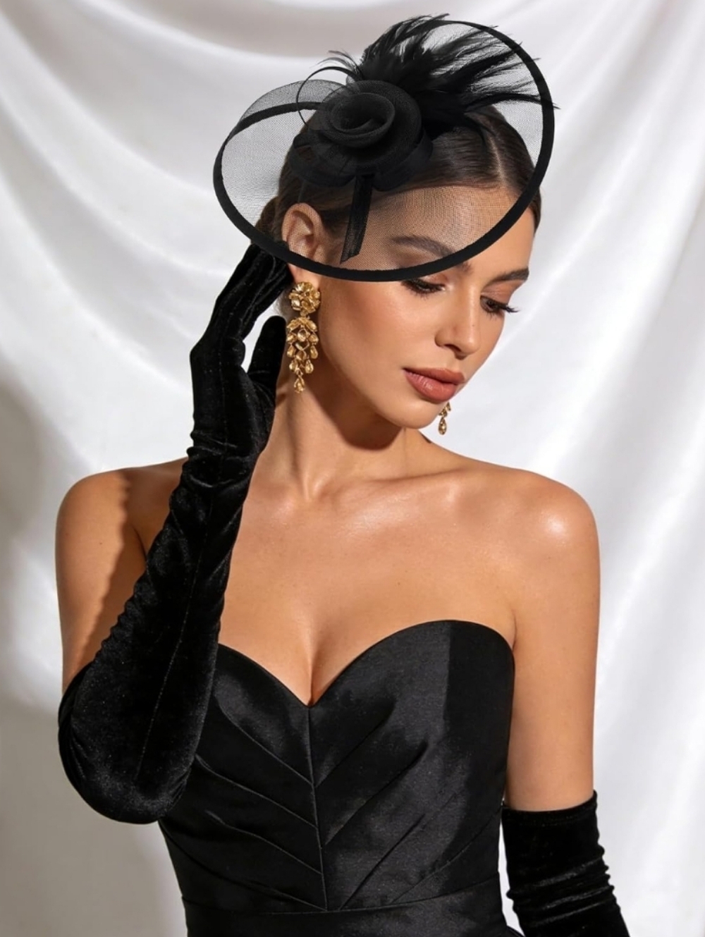 NEW! Elegant Black Fascinator Hat with Decorative Rosette